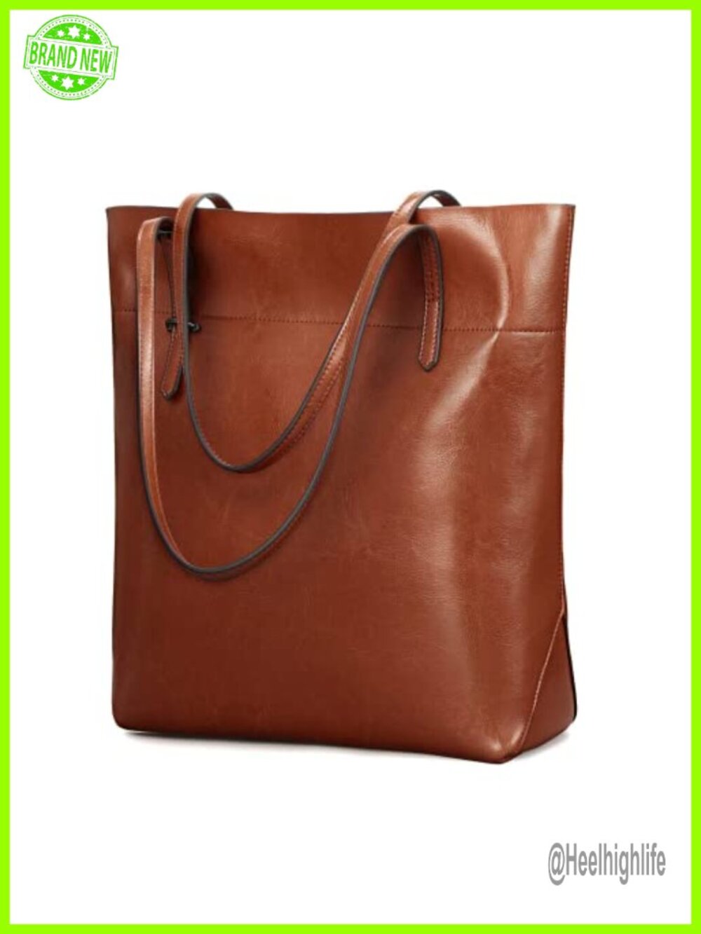 Genuine Leather Tote Shoulder Handbag Waxed Cowhide Zip Travel Purse